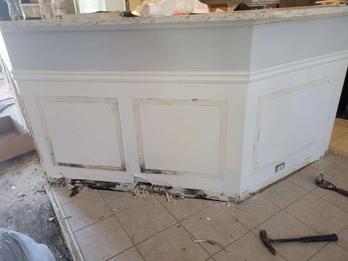 Water damage and mold on kitchen during Storm Damage Restoration in Salamanca